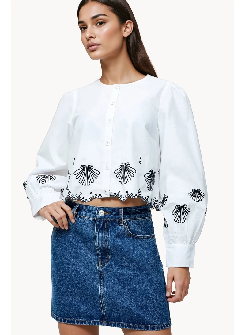 French Connection Cambria Cotton Embroidered Long Sleeve Shirt