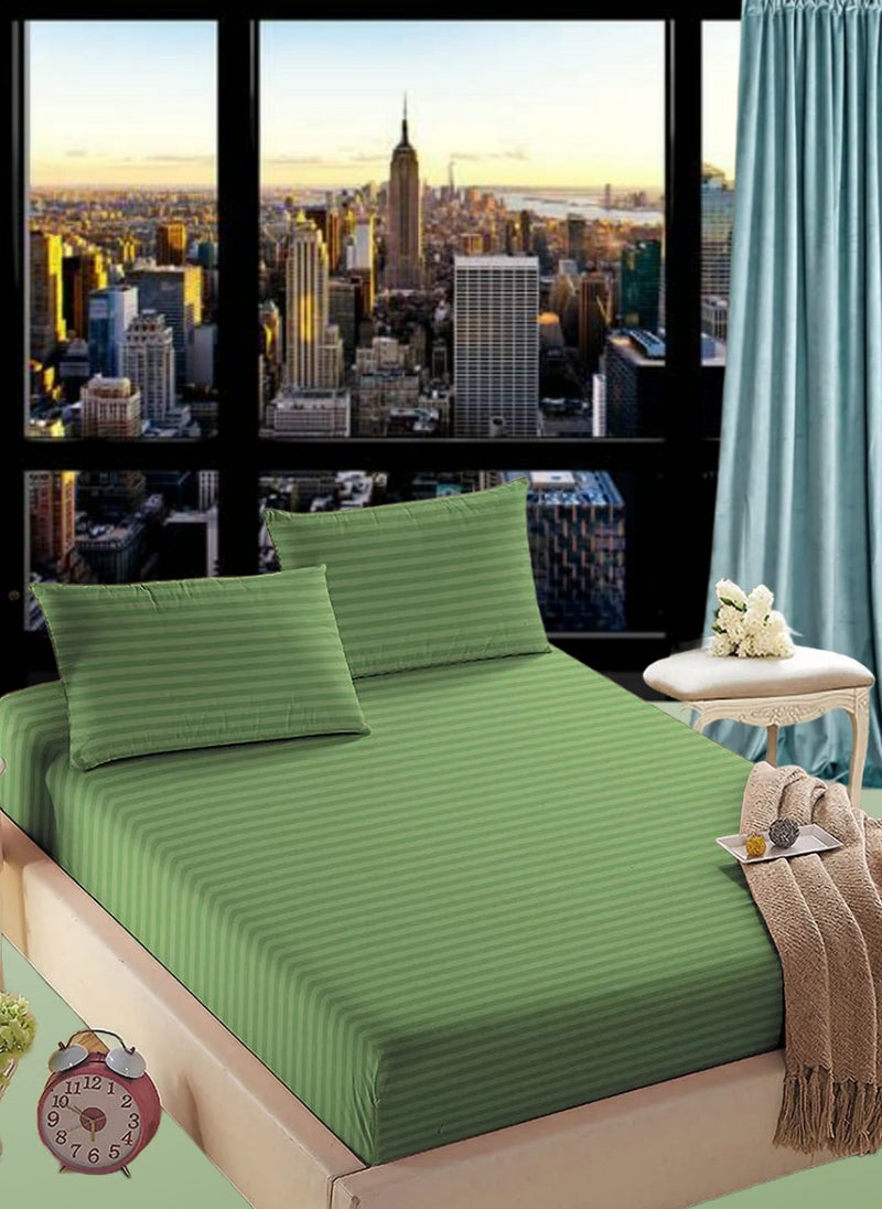 Blueberry - Faded Green Striped Sheets Set Deep Pockets Machine Washable Soft Cotton100x200+15cm - Image 1