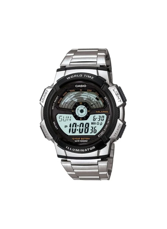 CASIO Men's Digital Display Watch With Silver Stainless Steel Strap - AE-1100WD-1A