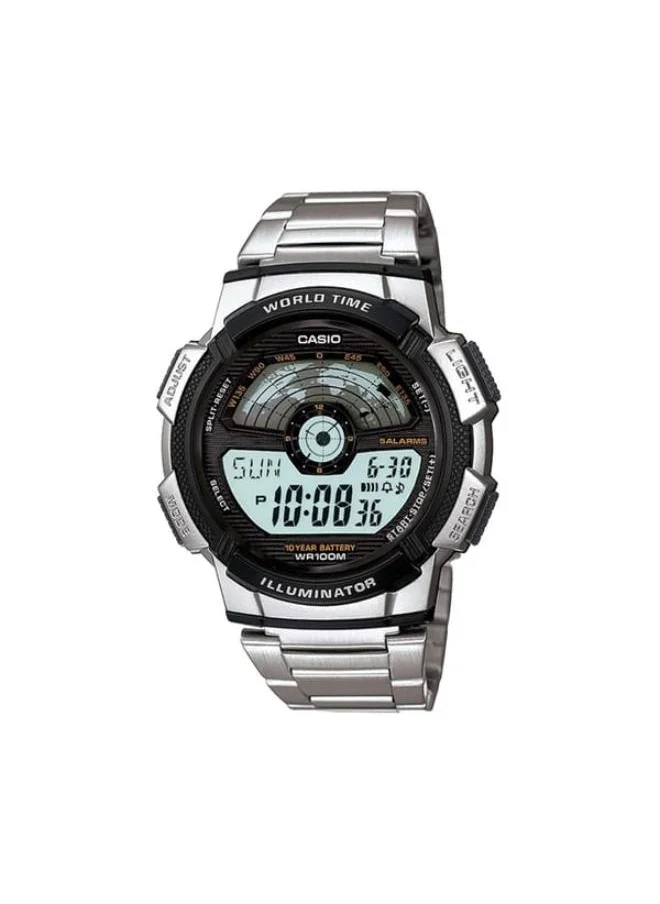 كاسيو Men's Digital Display Watch With Silver Stainless Steel Strap - AE-1100WD-1A