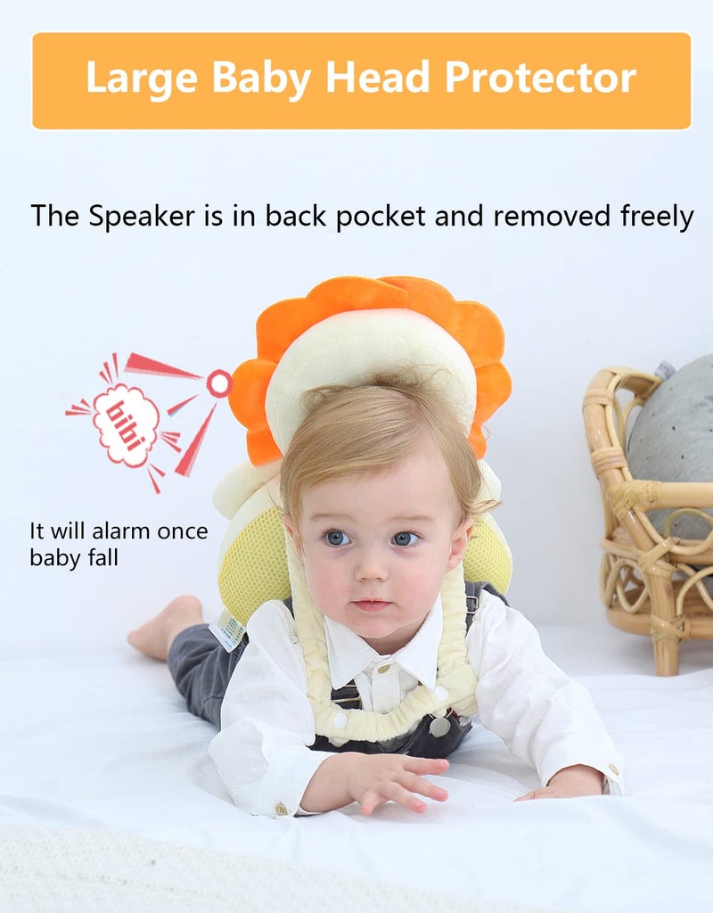 JunNeng Baby Head Protector Backpack with Squeaker, Knee Pads, Anti-Slip Socks, Yellow Lion Sets - Image 2