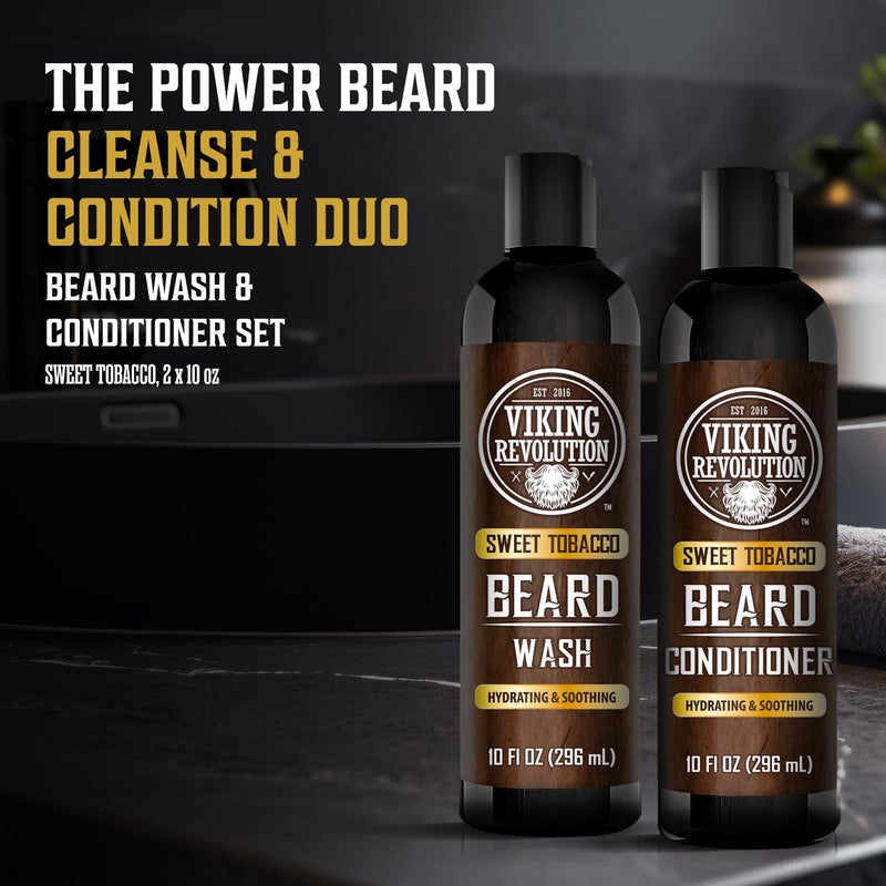 Viking Revolution Beard Wash and Beard Conditioner for Men with Argan Oil and Jojoba Oil - Beard Softener and Strengthener Beard Care Beard Shampoo and Conditioner with Beard Oil (10oz, Sweet Tobacco) - Image 2