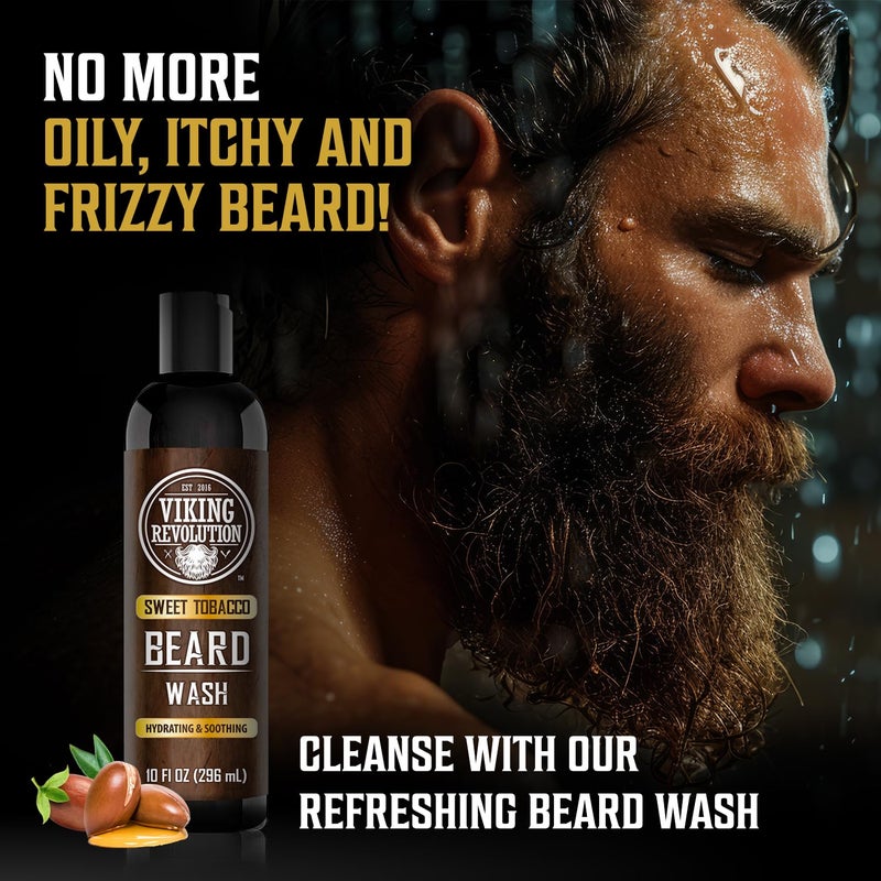 Viking Revolution Beard Wash and Beard Conditioner for Men with Argan Oil and Jojoba Oil - Beard Softener and Strengthener Beard Care Beard Shampoo and Conditioner with Beard Oil (10oz, Sweet Tobacco) - Image 3