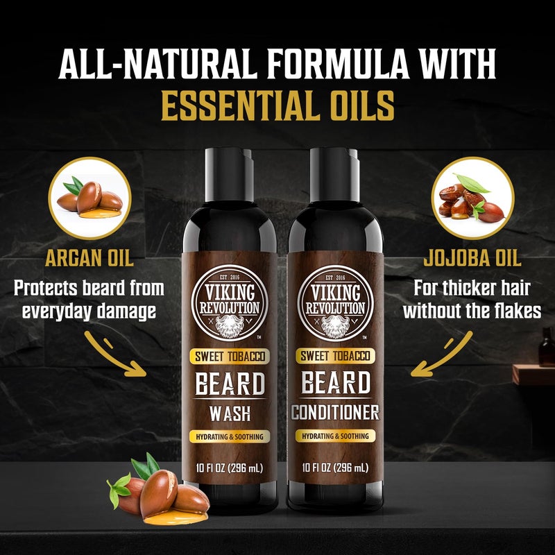 Viking Revolution Beard Wash and Beard Conditioner for Men with Argan Oil and Jojoba Oil - Beard Softener and Strengthener Beard Care Beard Shampoo and Conditioner with Beard Oil (10oz, Sweet Tobacco) - Image 5