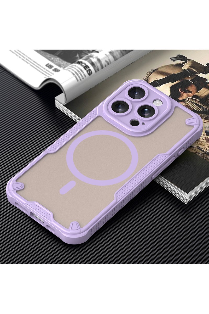 Cover For iPhone 14 Pro Armor Glaze MagSafe Magnetic Phone Case Raised edges around the screen and camera lens help prevent scratches - Purple - Image 3