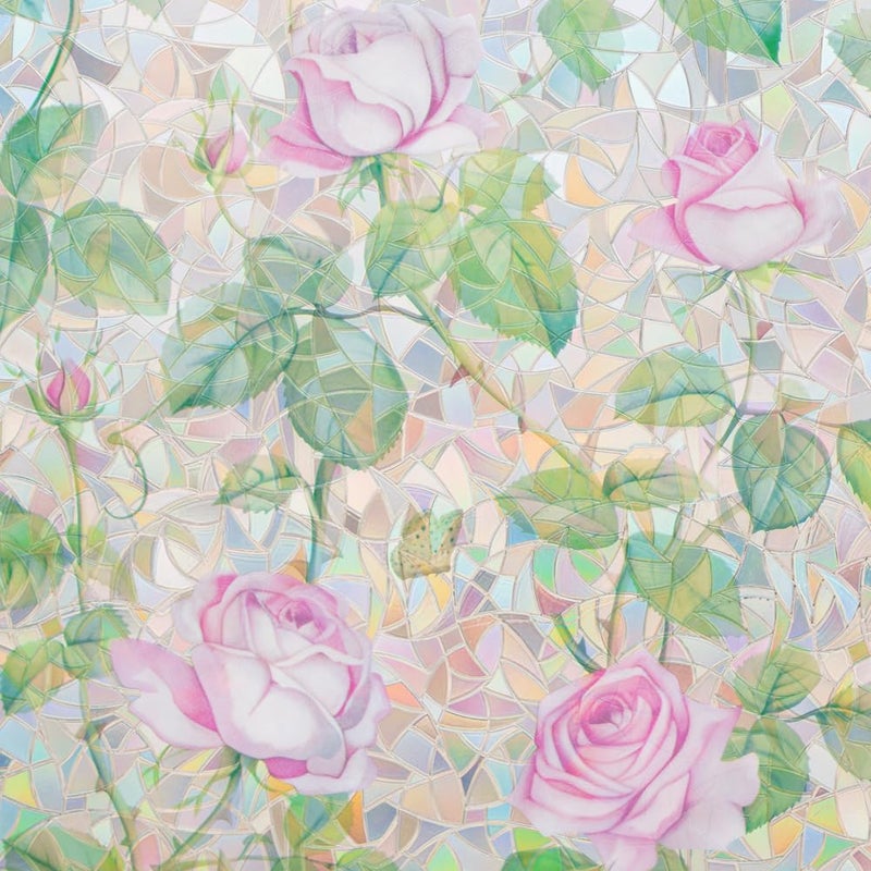 Mikomer No Glue Window Film Pink Rose Rainbow Clings 3D Stained Glass Door Tint Covering Reusble Static Cling Decal for Home and Office,17.5 inches by 78.7 inches - Image 1