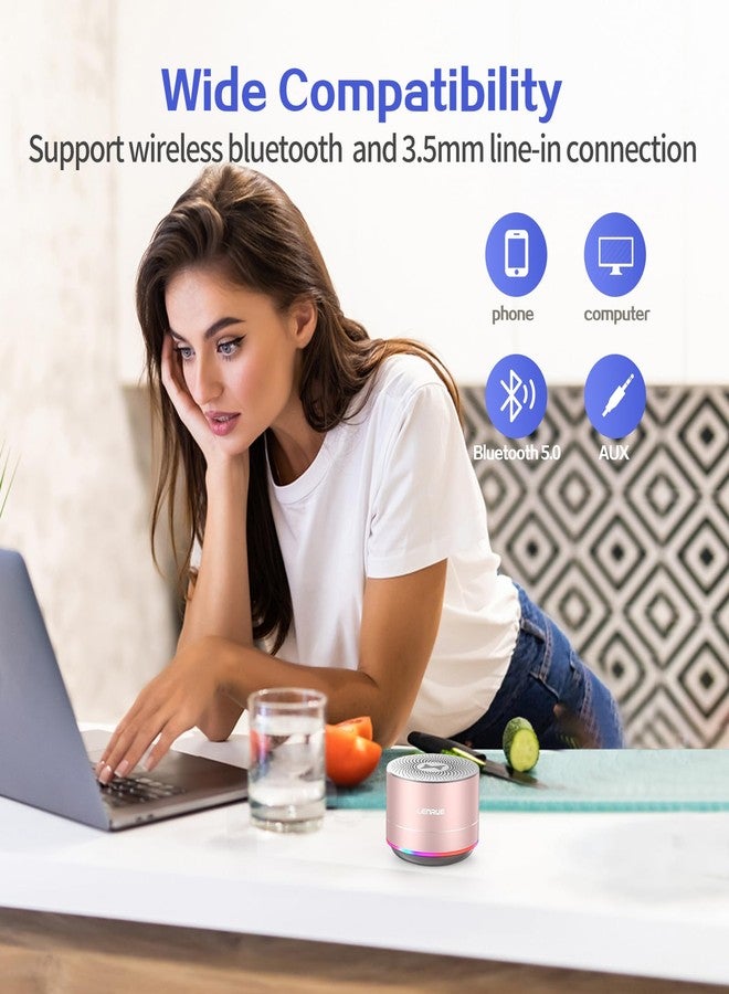 LENRUE A2 Portable Wireless Bluetooth Speaker with Lights and Lanyard,5W Mini Small Metal Speakers Bluetooth 5.0/Aux-in for iPhone Android Home Outdoor, Gifts for Women/Girls - Image 3
