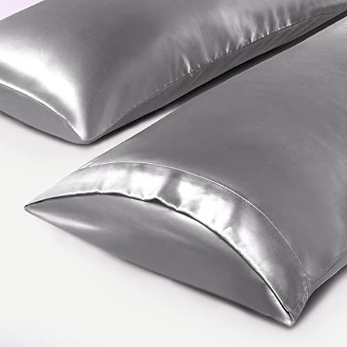 Treely Satin Pillow Covers 20x60 Inches,Silky Satin Body Pillow Pillowcase Protect Hair and Skin,Slip Long Pillow Cases 2 Pack with Envelope Closure, Silver Grey - Image 4