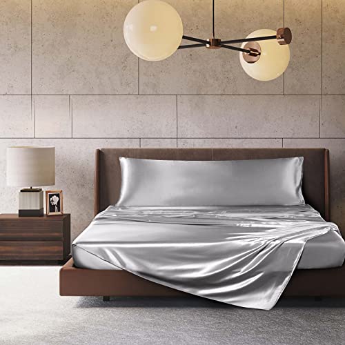 Treely Satin Pillow Covers 20x60 Inches,Silky Satin Body Pillow Pillowcase Protect Hair and Skin,Slip Long Pillow Cases 2 Pack with Envelope Closure, Silver Grey - Image 2
