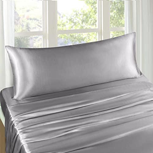 Treely Satin Pillow Covers 20x60 Inches,Silky Satin Body Pillow Pillowcase Protect Hair and Skin,Slip Long Pillow Cases 2 Pack with Envelope Closure, Silver Grey - Image 3