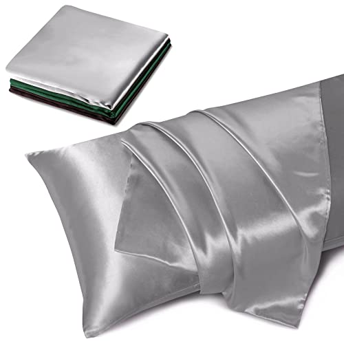 Treely Satin Pillow Covers 20x60 Inches,Silky Satin Body Pillow Pillowcase Protect Hair and Skin,Slip Long Pillow Cases 2 Pack with Envelope Closure, Silver Grey - Image 1