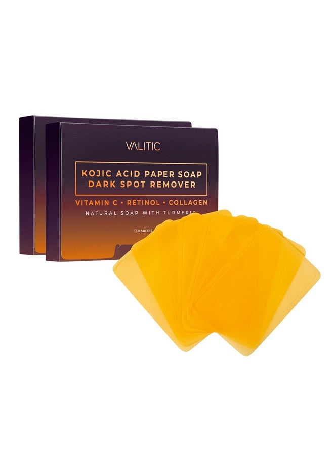VALITIC Kojic Acid Dark Spot Corrector Paper Soap - Travel Size - 100 Portable and Dissolvable Soap Sheets -with Vitamin C, Retinol, Collagen and Turmeric - 2 Pack - Image 1