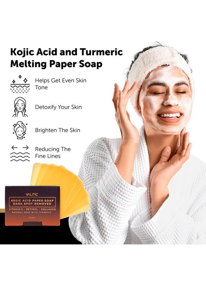 VALITIC Kojic Acid Dark Spot Corrector Paper Soap - Travel Size - 100 Portable and Dissolvable Soap Sheets -with Vitamin C, Retinol, Collagen and Turmeric - 2 Pack - Image 2