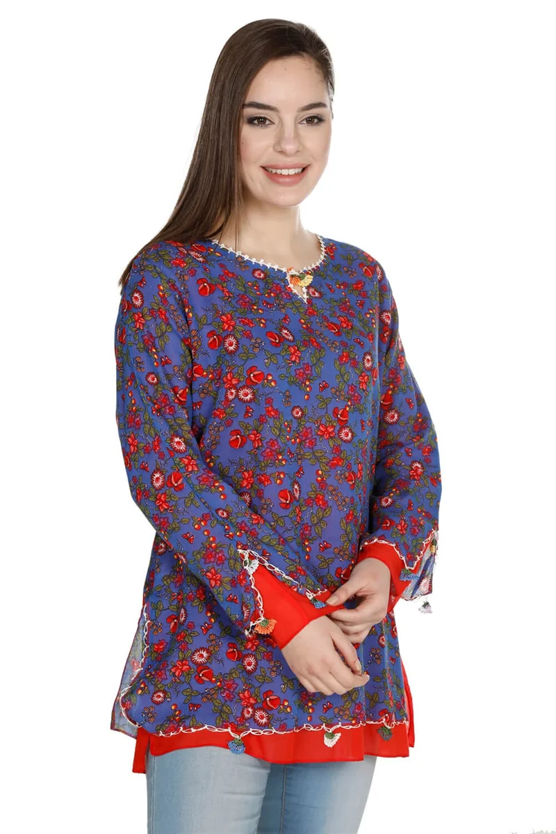 Eliş Şile Bezi Long Sleeve Ceyda Voile Blouse Saks 6171