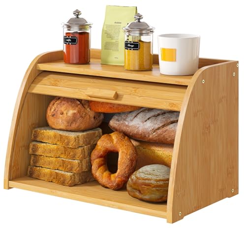 Vriccc Bread Box for Kitchen Countertop Large Bamboo Wood Bread Box Wooden Corner Bread Storage Capacity - Image 1