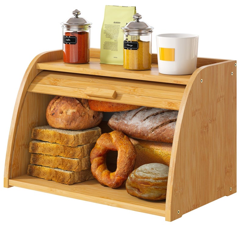 Vriccc Bread Box for Kitchen Countertop Large Bamboo Wood Bread Box Wooden Corner Bread Storage Capacity - Image 2