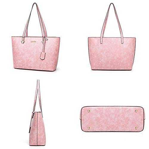 AlwaySky Handbag Set for Women 5 Pack Tote Purse Handbags Set PU Leather Satchel Shoulder Crossbody Wallet Card Holder Bag Set, Pink - Image 2