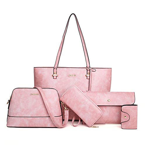 AlwaySky Handbag Set for Women 5 Pack Tote Purse Handbags Set PU Leather Satchel Shoulder Crossbody Wallet Card Holder Bag Set, Pink - Image 1