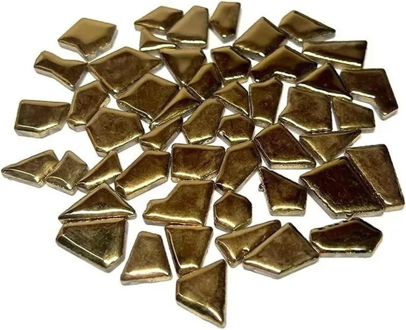 Mosaic Tiles 200g/7.05oz(Approx. 155-170pcs) Porcelain Mosaic Tiles 1-2.5cm 0.4mm Thickness Ceramic Mosaic Stones DIY Mosaic Craft Material(Gold) - Image 1