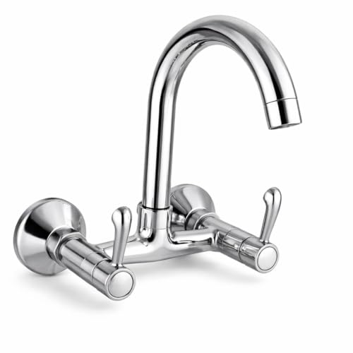 10X ARW-9897 Brass Kitchen Sink Mixer Tap with 360° Swivel Spout | Chrome Finish | Heavy Duty Cartridge | Hot & Cold Water Faucet | Dual Lever Design - Image 1