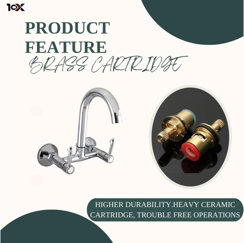 10X ARW-9897 Brass Kitchen Sink Mixer Tap with 360° Swivel Spout | Chrome Finish | Heavy Duty Cartridge | Hot & Cold Water Faucet | Dual Lever Design - Image 4
