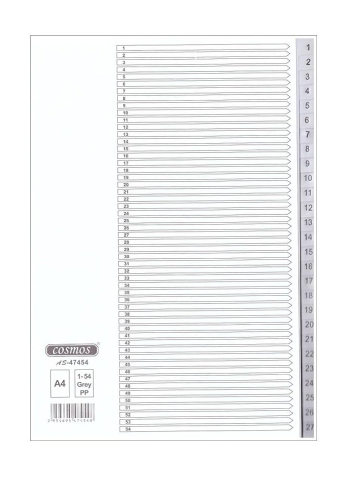 COSMOS COSMOS PVC INDEX DIVIDERS 1-54 GRAY COLOUR TABS WITH NUMBER. 1X10PCS 