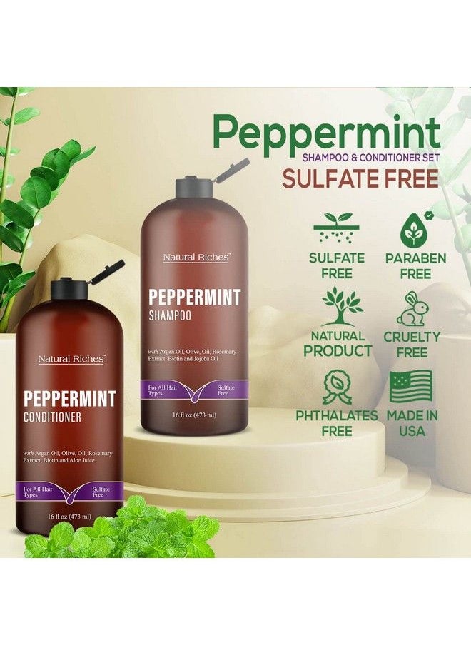 Natural Riches Peppermint Shampoo & Conditioner Set Clarifying Formula For Thinning Hair Fights Hair Loss Promotes Hair Growth Hydrating & Refreshing Sulfate Free For Men Women 16 Fl Oz Each  - Image 4