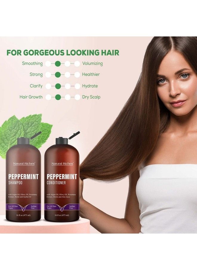 Natural Riches Peppermint Shampoo & Conditioner Set Clarifying Formula For Thinning Hair Fights Hair Loss Promotes Hair Growth Hydrating & Refreshing Sulfate Free For Men Women 16 Fl Oz Each  - Image 5
