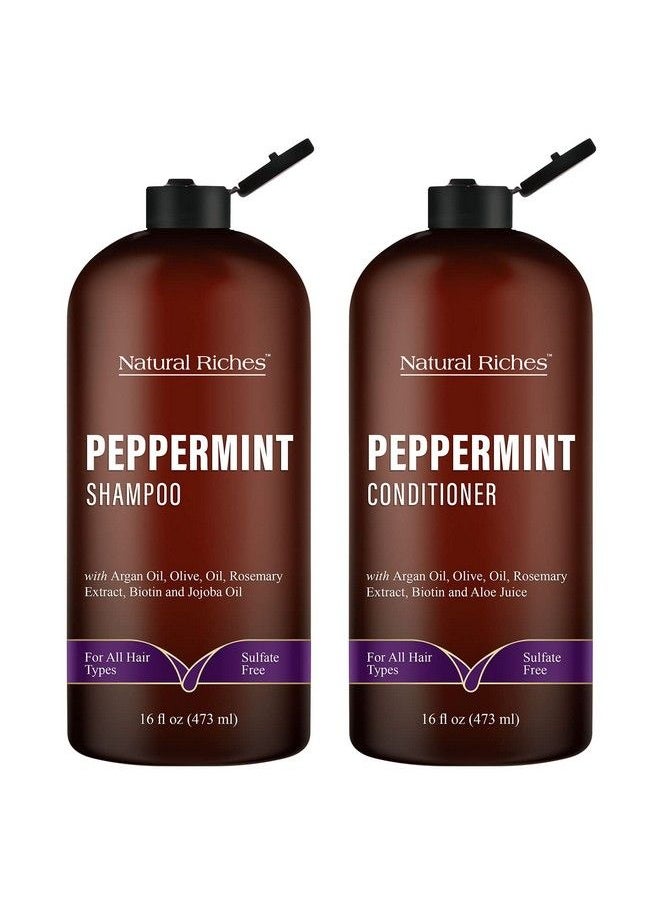 Natural Riches Peppermint Shampoo & Conditioner Set Clarifying Formula For Thinning Hair Fights Hair Loss Promotes Hair Growth Hydrating & Refreshing Sulfate Free For Men Women 16 Fl Oz Each  - Image 1