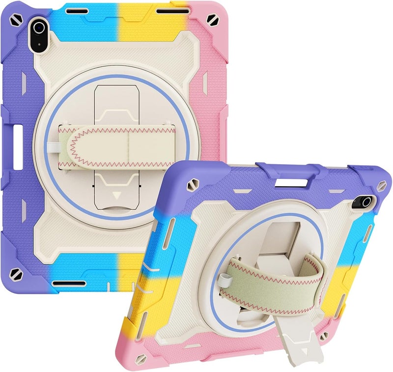 OSALO Case for iPad 11th 11 Inch 2025 & iPad 10th 10.9 Inch 2022 Case with Pencil Holder, 360 Rotating Hand Strap and Stand Heavy Duty Shockproof Tablet Protective Cover, Colorful Pink - Image 1