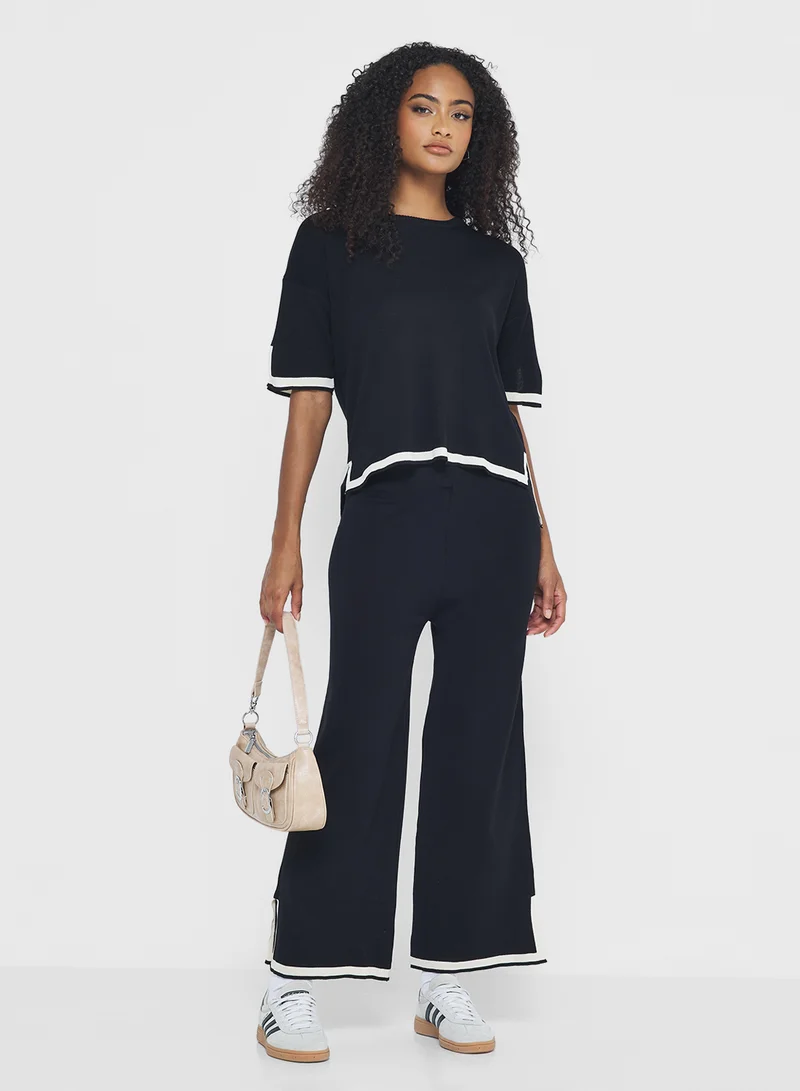 Ginger Contrast Trim Detail Loose Knitted Top & Pant Set