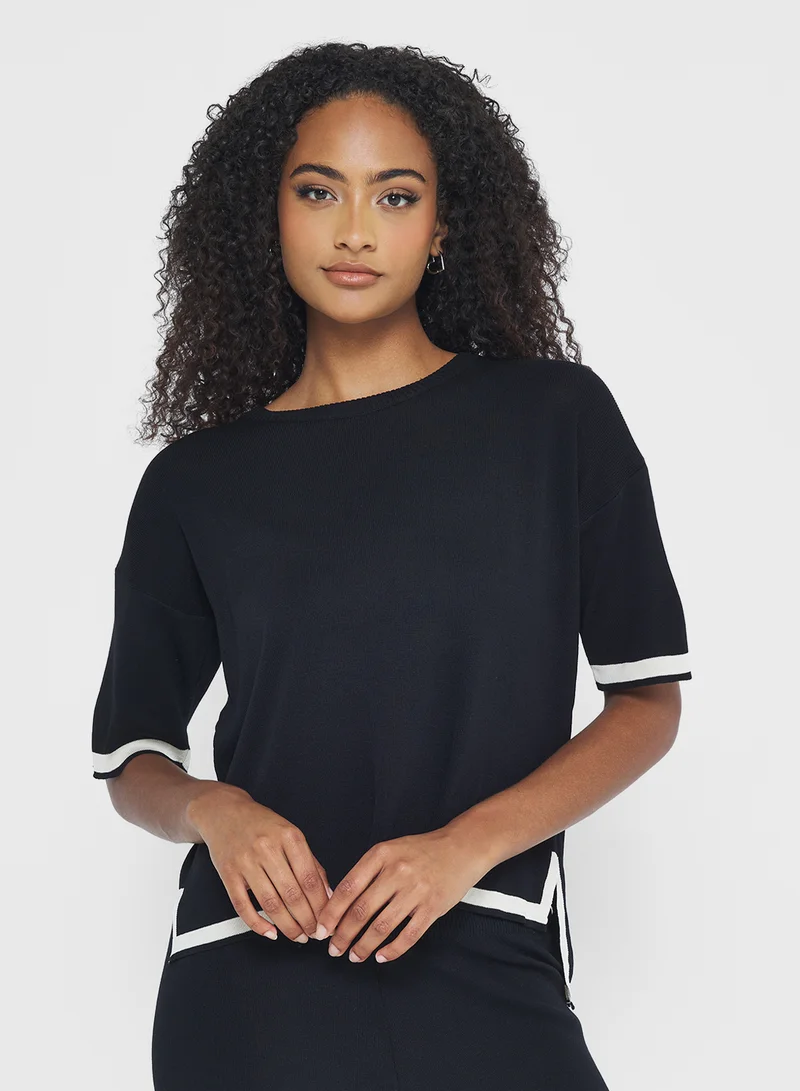 Ginger Contrast Trim Detail Loose Knitted Top & Pant Set