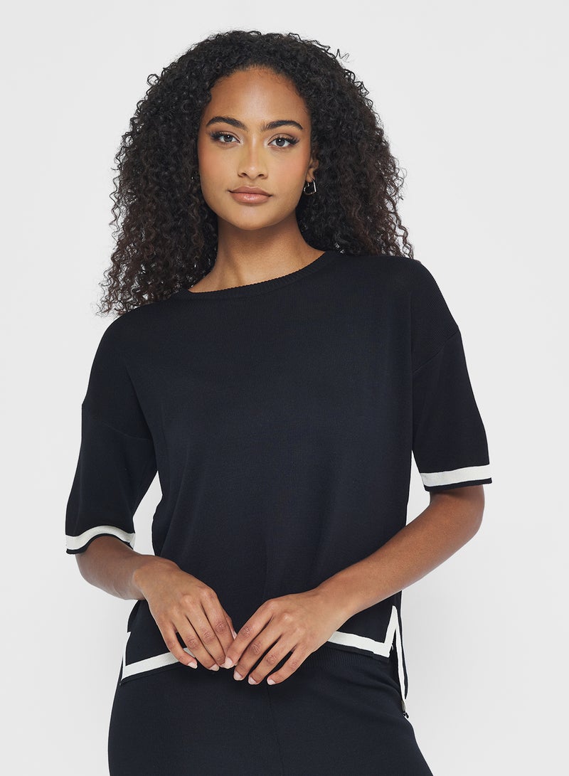 جينجر طقم بلوزة وبنطلون محبوك فضفاض بتفاصيل حواف متباينة - Image 3