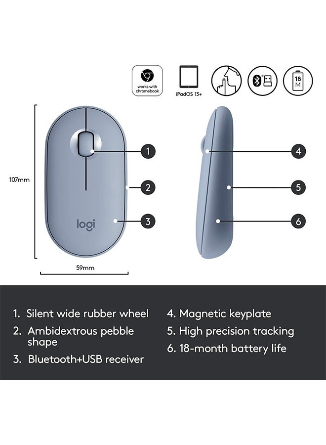 Logitech Logitech Logitech M350 Pebble Wireless mouse, Bluetooth or 2.4GHz with USB mini receiver, silent, quiet, click blue  - Image 3