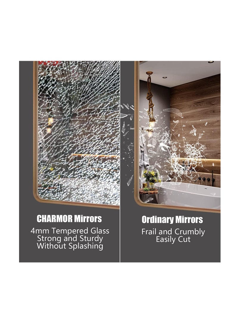 Generic - Wall Mirror Square Bathroom Make Up Mirror Modern Metal Framed Vanity Mirror Wall Mounted Decorative Hanging Mirror with Round Corner for Bedroom Living Room Entryway Hall (60 * 60CM, Golden) - Image 1