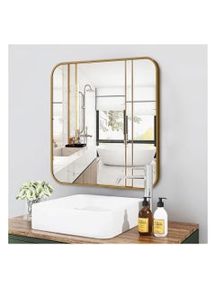 Wall Mirror Square Bathroom Make Up Mirror Modern Metal Framed Vanity Mirror Wall Mounted Decorative Hanging Mirror with Round Corner for Bedroom Living Room Entryway Hall (60 * 60CM, Golden)