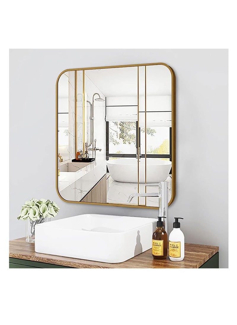 Generic - Wall Mirror Square Bathroom Make Up Mirror Modern Metal Framed Vanity Mirror Wall Mounted Decorative Hanging Mirror with Round Corner for Bedroom Living Room Entryway Hall (60 * 60CM, Golden) - Image 1