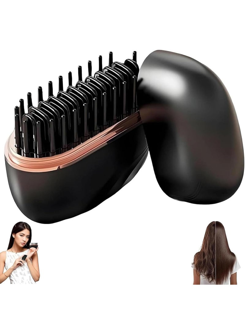 ATRJSZ Glambrushs Mini Hair Straightener,Rechargeable Wireless Portable Hair Straightener Brush,3-Speed Temperature Control,Mini Hair Straightener for Women,Idea for Home Travel (Black) - Image 1