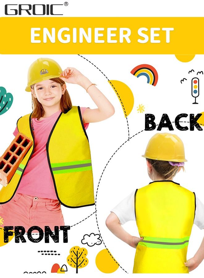 GROIC 7 PCS Construction Worker Costumes, Costume Role Play Dress up Set with Construction Hat, Costume Vest and Tool, Builder Career Outfit Pretend Role Play Toys, Pretend Role Play Toy Set  - Image 4