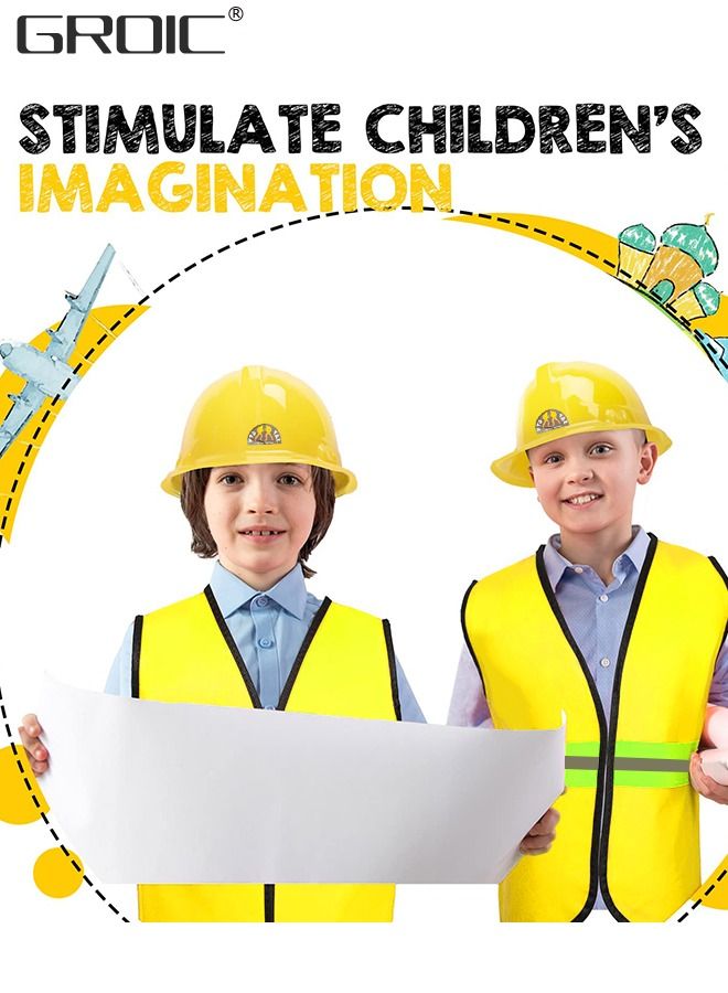 GROIC 7 PCS Construction Worker Costumes, Costume Role Play Dress up Set with Construction Hat, Costume Vest and Tool, Builder Career Outfit Pretend Role Play Toys, Pretend Role Play Toy Set  - Image 5
