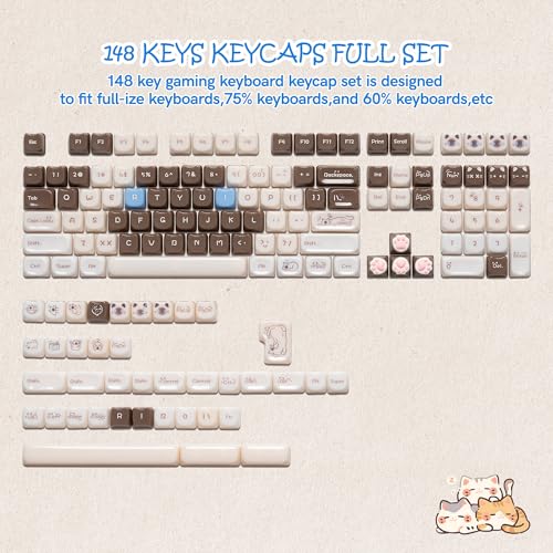 Rainy75 Jelly Jade Keycaps, Translucent Cute Ragdoll Cat Key caps, Mao Profile, Custom 148 Keys Set for 100%, 75%, 65%, 60% Mechanical Keyboard (Brown) - Image 4