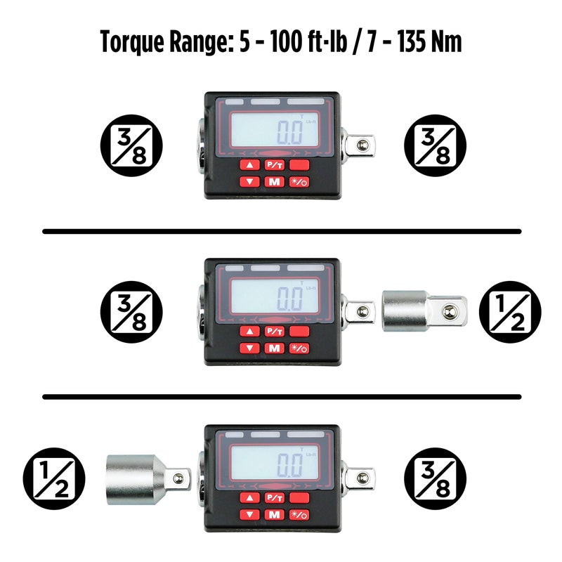 KAIFNT K552 Digital Torque Adapter, 3/8-Inch 5 to 100 ft·lbs, Buzzer/LED Flash Notification, Dual Direction - Image 3
