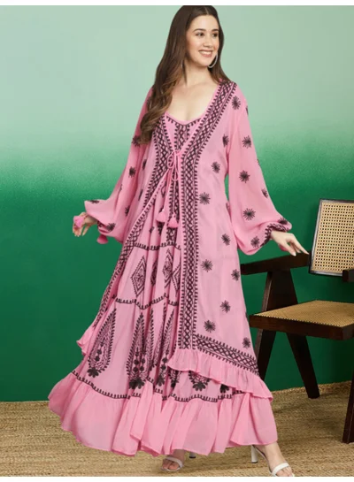 Alaya Hand Embroidered Chikankari Modal Kaftan-AL3605