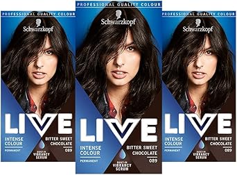 Live Schwarzkopf Live Intense Colour Brown Hair Dye 3Pack Permanent Colour BuiltIn Vibrancy Serum Covers Greys 089 Bitter Sweet Chocolate - Image 1