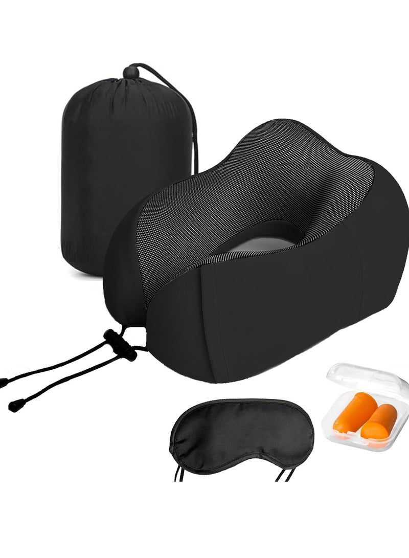 مزاجك وسادة رقبة للسفر مع غطاء للعين وسدادات للأذن، وسادة دعم الرأس من إسفنج الذاكرة النقي للطائرة والسيارة والمنزل، وسادة ناعمة لتخفيف آلام الرقبة والكتف للسفر والنوم - Image 1