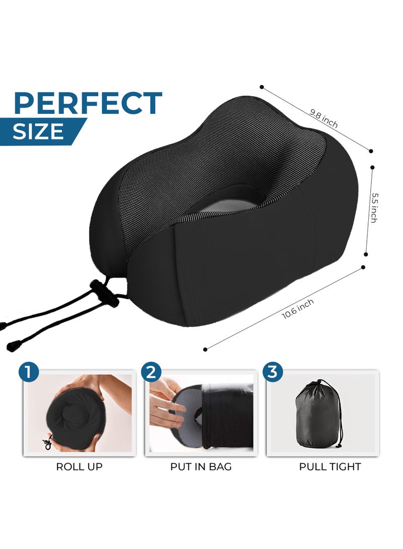 مزاجك وسادة رقبة للسفر مع غطاء للعين وسدادات للأذن، وسادة دعم الرأس من إسفنج الذاكرة النقي للطائرة والسيارة والمنزل، وسادة ناعمة لتخفيف آلام الرقبة والكتف للسفر والنوم - Image 2