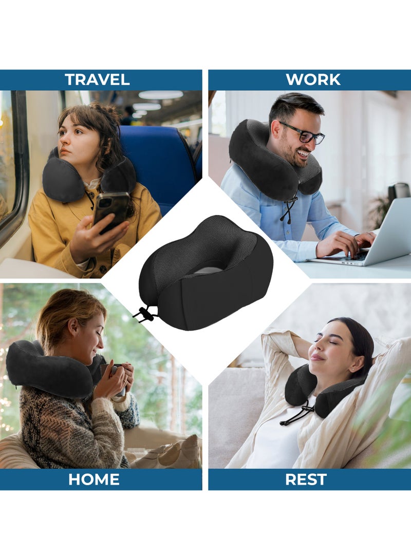 مزاجك وسادة رقبة للسفر مع غطاء للعين وسدادات للأذن، وسادة دعم الرأس من إسفنج الذاكرة النقي للطائرة والسيارة والمنزل، وسادة ناعمة لتخفيف آلام الرقبة والكتف للسفر والنوم - Image 3
