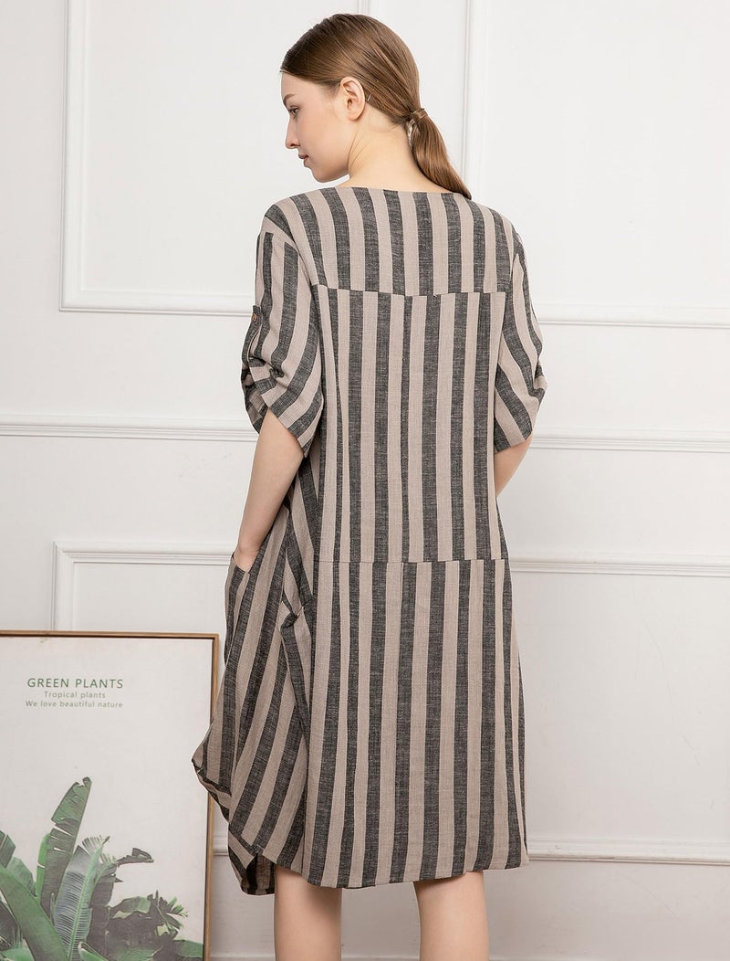 Minibee Women's Ruffle Oversize Casual Midi Dresses with Pockets Style 2 Black Stripe XXL - Image 4