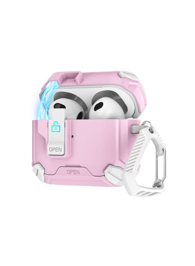 غطاء حافظة متوافق مع AirPods 4 الجيل الرابع، متوافق مع قفل مغناطيسي أوتوماتيكي، منفذ شحن مقاوم للغبار وتصميم حامل مع مجموعة تنظيف لعلبة AirPods 4 (أبيض/وردي)