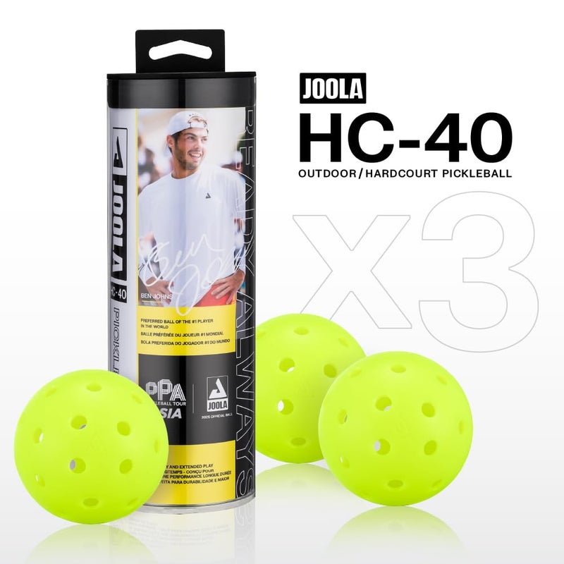 JOOLA HC-40 Hardcourt Pickleball Balls with Storage Tube - USAP Approved Balls for Tournament Play - 3 Pack or 12 Pack Option - Durable Pickleballs for Indoor Play & Outdoor Courts - Image 2